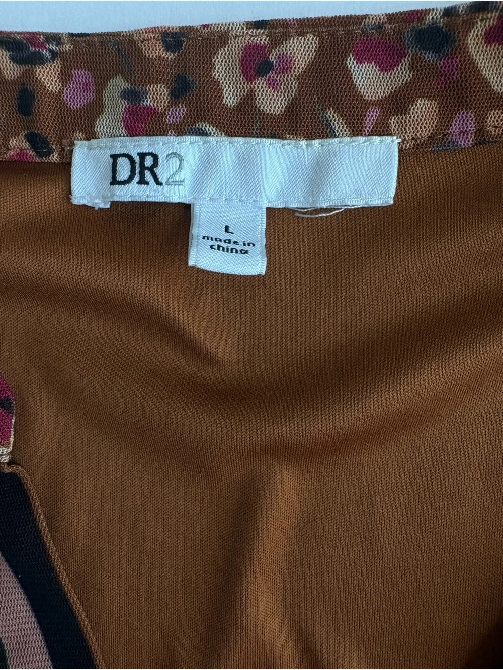 DR2 Brown Floral Button-Front Cap Sleeve Blouse with Pink Accents